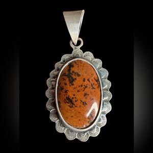 Vintage Mexico 925 Sterling Silver Jasper Pendant Brown Stone